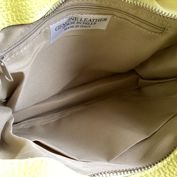 Borse In Pelle Bright Yellow Genuine Leather Drawstring Cinch  Crossbody Handbag - Picture 7 of 12